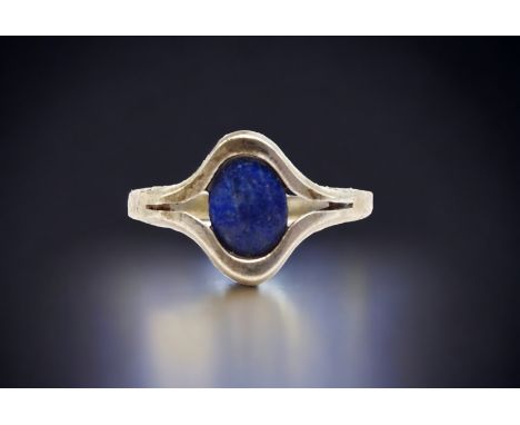 Silber Ring mit Lapislazuli Cabochon, Silber 800/000, Silber - vergoldet, stark berieben, Ringgröße 55, Gewicht 2,8 Gramm
