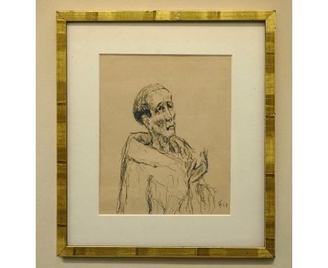 Zeichnung , Portrait eines Mönch , unles. Monogrammiert  und Datiert 27 Maße: 31 x 36 cm