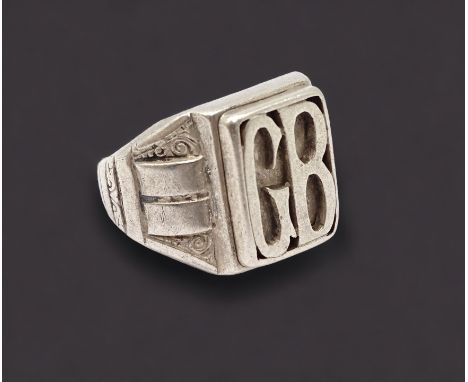 Ring mit Initialen, "GB", Silber 835/000, Ringgröße 52, Gewicht 7,6 Gramm