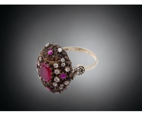 Ring mit einem Farbsteinen,Sterlingsilber 925/000, Ringgröße 56, Gewicht 6,8 Gramm