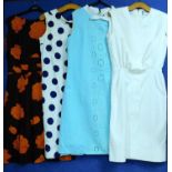 Four mid 20th Century lady's dresses: to include a cream sleeveless shift by Cresta Couture, size