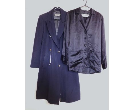 Two Yves Saint Laurent Rive Gauche jackets, to include a black satin single breasted pyjama style jacket with front patch poc