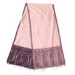 A 19th century shawl, with cream ground and red and blue paisley to ends and edges, approx. 226 x