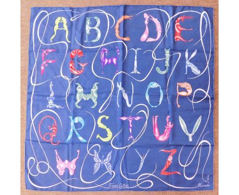 An Hermes 'Faune Lettre' silk scarf designed by Florence Manlik, approx. 90 x 90cm