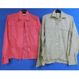 Two lady's shirts, to include a beige safari style shirt by Harrods size 14, together with a fuschia