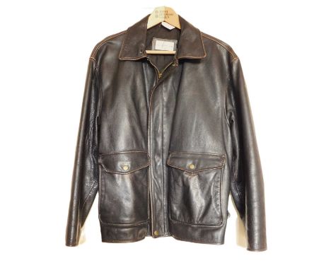 A gentleman's brown leather jacket by Gavin Brown, with zip front and patch pockets and stud fastenings, size M