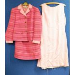 A ladies pink tweed two piece suit by Harrods together with a pink cotton shift dress (2)