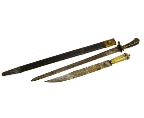 An Early 19th Century Continental Hunting Sword, the 46cm single edge tapering steel blade engraved with foliate strapwork, w