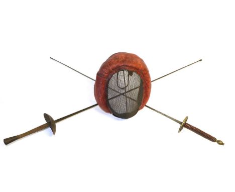 A Wilkinson Sword Co. MK V Fencing Foil, the steel hilt with oval cup guard and string bound grip; a Fencing Foil, the brass 