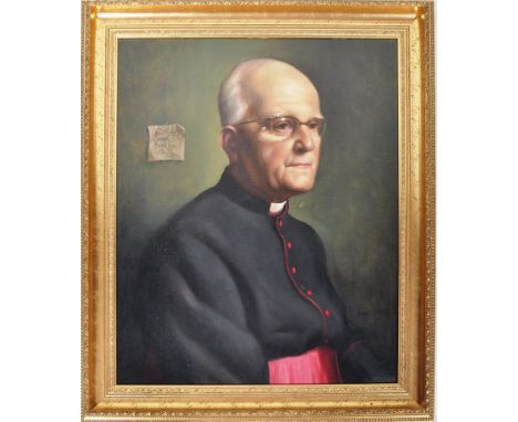 A 20th Century oil on canvas study portrait painting depicting&nbsp;Roman Catholic Monsignor Joseph C. Buckley J.C.B V.G. The
