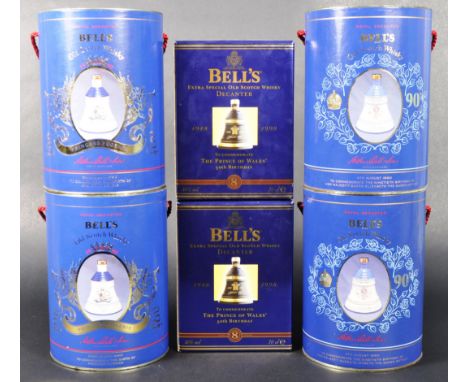 A collection of six Arthur Bell &amp; Sons Bells / Bell's Finest Scotch Whisky Extra Special Royal Decanters porcelain decant