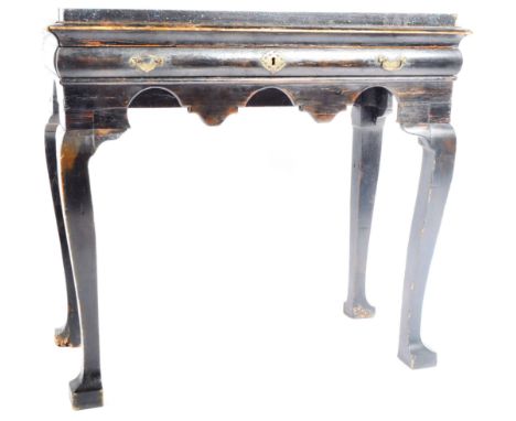 A converted 18th Century George III carved oak hall table / console table having a faux black marble inset top constructed fr