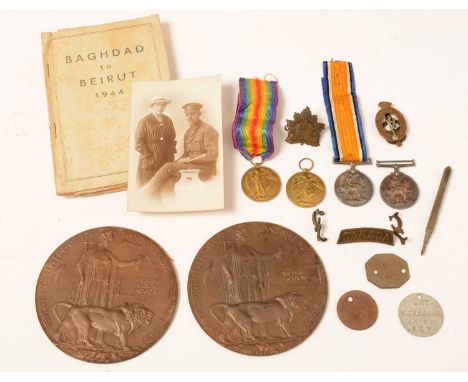 A WW1 medal group with commemoration plaques etc for W and N Jackson, comprising War Merit medals, Victory medals, ID tags fo