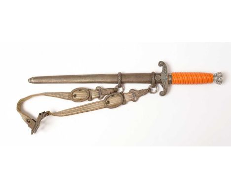 A WWII German Heer Officers dagger, the 25.5cm blade marked E&amp;F Horster, with orange twist handle, the plated scabbard wi