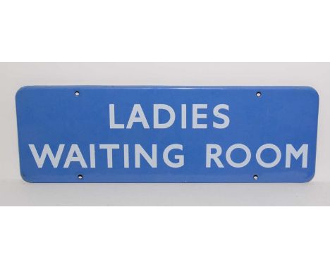 British Railways (BR) Scottish Ladies Waiting Room sign, light blue and white enamel, 46 x 15cms. 