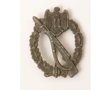 A WWII Waffen-SS Infantry assault badge, silver class, with needle pin, unmarked, 6.3 x 5cms.