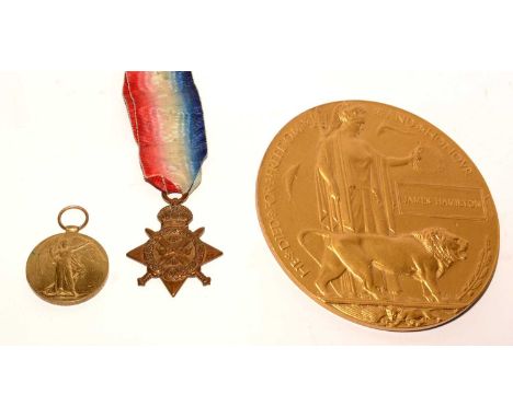 A pair of First World War General Service medals awarded to 9499 Private J. Hamilton, 2nd E. Lancashire Regiment, comprising 