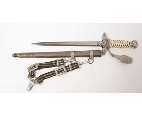 A WWII German Luftwaffe Officers 2nd pattern dagger, the 25.5cms blade marked Alcoso Solingen, with a gilt wire and&nbsp;cell