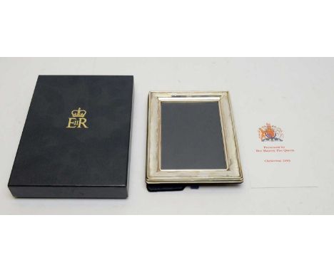 HRH Queen Elizabeth II Christmas present, 2003, silver photograph frame by P.J. Panton, Birmingham 2003, engraved Queens Crow