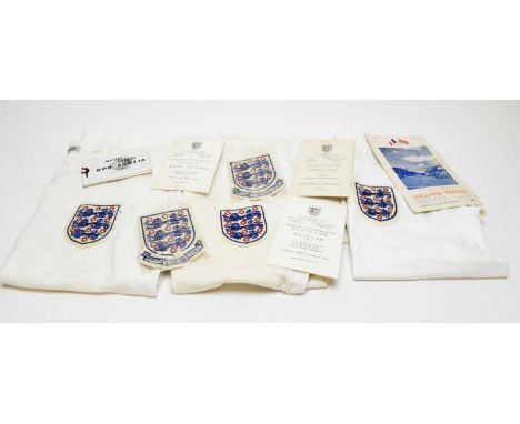 England Under-23 interest: three white T-shirts with England badge sewn on; the International breast badge awarded to Stanley