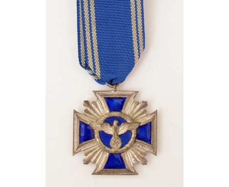 A WWII Nazi Party Long Service Award, 2nd class, in silver with blue enamel, on original blue and silver suspension ribbon.&n