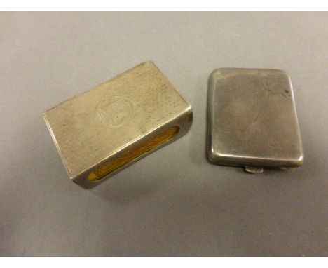 Early 20th century Silver engine turned Matchbox Holder together with a Silver Match Case, London 1923 Goldsmiths & Silversmi