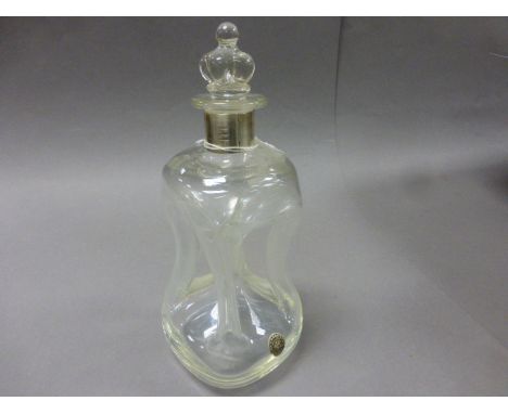 A dimple glass decanter with Danish silver collar, E.Dragsted, Denmark 