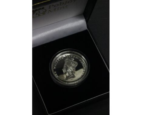 Boxed Ascension Islands Diamond Jubilee silver proof £5 coin with portrait in relief      