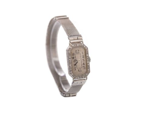 LADY'S PLATINUM CASED DIAMOND SET MANUAL WIND COCKTAIL WATCH,the silver coloured dial with Arabic hour markers, inner seconds