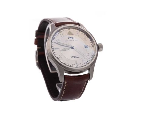 GENTLEMAN'S IWC SPITFIRE MARK XV STAINLESS STEEL WRIST WATCH,the round silver coloured dial with applied Arabic hour markers,
