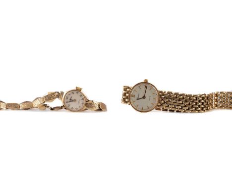 TWO LADY'S NINE CARAT GOLD WRIST WATCHES,including a Roamer manual wind wrist watch, 11.4g and a Geneve quartz wrist watch, 1