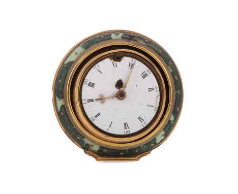 LATE EIGHTEENTH CENTURY GOLD CASED POCKET WATCH,the round enamel dial with Roman hour markers, outer seconds track in black, 