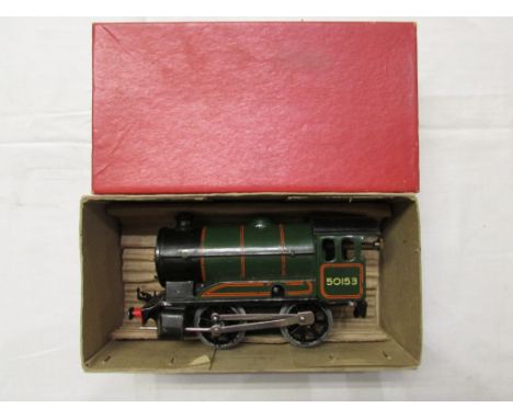 Boxed Hornby Meccano Ltd clockwork model steam train Type 51 in green livery numbered 50153