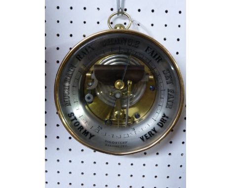 Holosteric or aneroid barometer in brass casing, diameter 16.5cm, 20th century