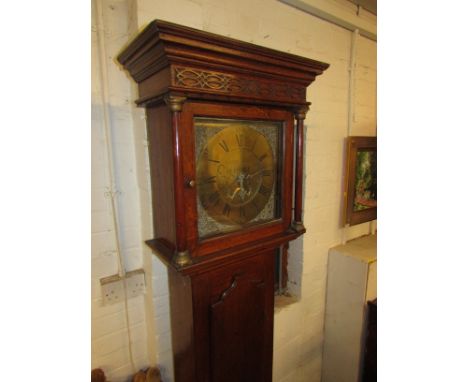 19th century thirty hour oak longcase clock, brass dial with date aperture engraved with rose and scrolls and signed George B