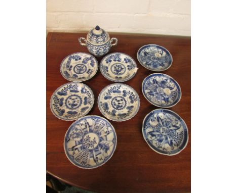 19th century blue and white Chinese porcelain - four small dishes painted with birds and flowering branches, the bases with s