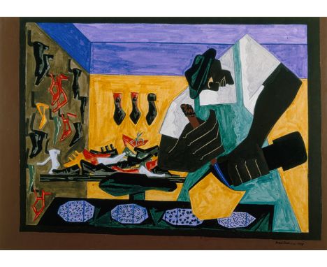 Jacob Lawrence "The Shoemaker, 1945" Offset Lithograph.Measures (Image, approx): 30 x 21.5.Verso is blank.Mounted to archival