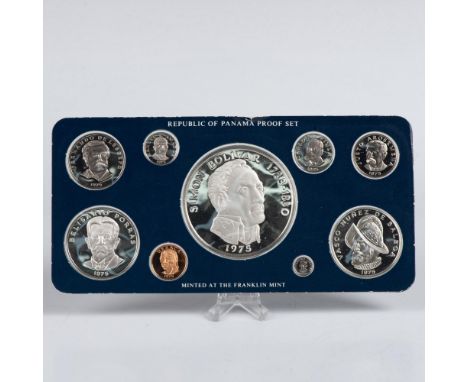 1975 Republic of Panama 9 piece Proof Set of Coins. This 1975 Proof Set features the first major redesign of Panama's coinage
