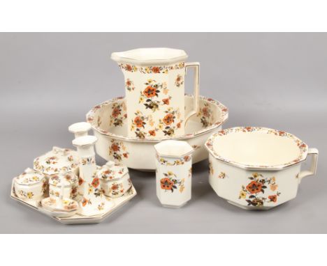 A collection of Cauldon ceramics to include large jug and bowl, chamber pot, candlesticks, trinket dish etc.