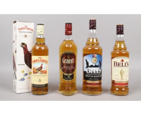 Four sealed bottles of blended Scotch Whisky; 1 litre of Bells, 700ml of Bells, 700ml of Grants and 700ml of The Famous Grous