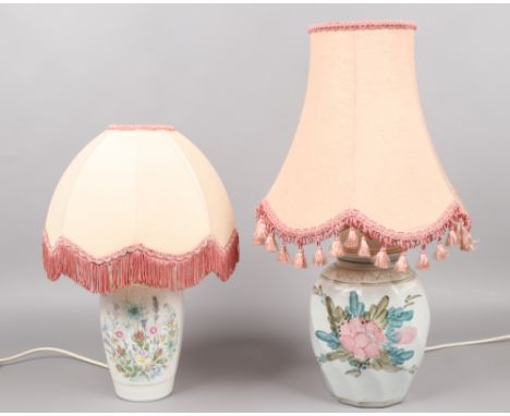 Two ceramic table lamps, one Aynsley In The Wild Tudor design.