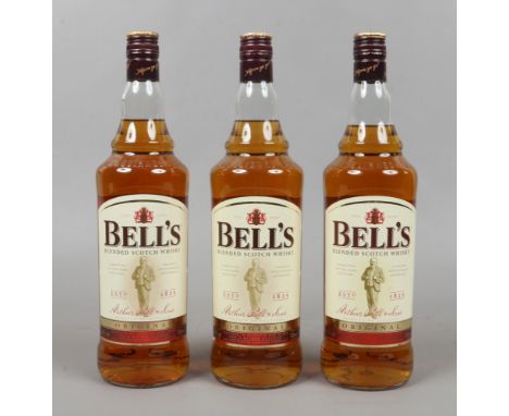 Three sealed 1 litre bottles of Bells blended Scotch Whisky.