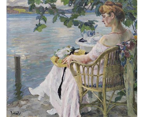 Edward Cucuel     1875 San Francisco - 1954 Pasadena Sommerabend. 1916. Öl auf Leinwand.  Links unten signiert. Verso auf dem