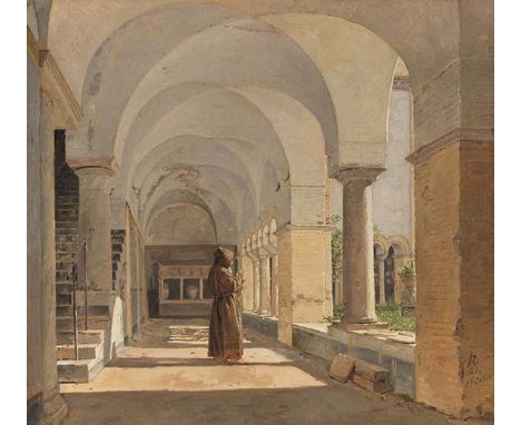 Jørgen Roed     1808 Ringsted - 1888 Kopenhagen Kreuzgang von San Lorenzo fuori le mura, Rom. 1837. Öl auf Malkarton, kaschie