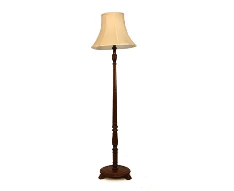 Early to mid 20th Century carved beech standard lamp with shade   Condition: 