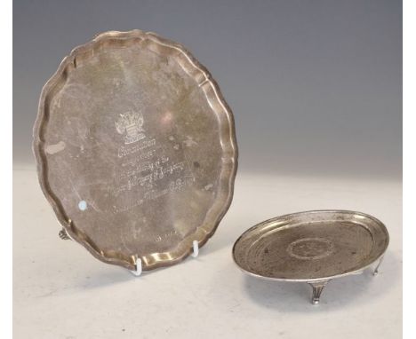 Silver salver/card tray commemorating the Coronation of George VI, May 12th 1937, Sheffield 1936, together with a George III 