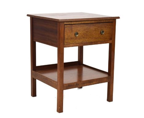 Mahogany side table having a moulded square top over single drawer and under shelf   Condition: 