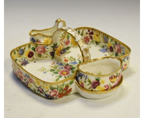 Hammersley &amp; Co porcelain strawberry set comprising: basket, cream jug and sugar bowl, each with gilt-enriched floral dec