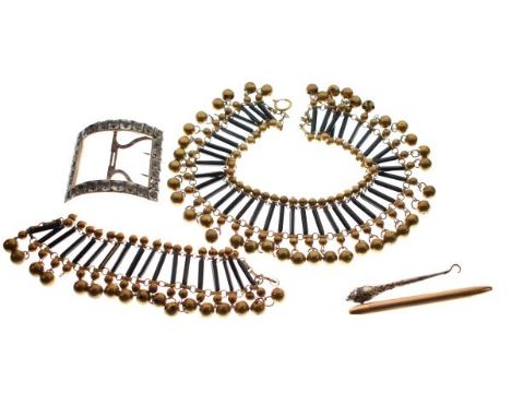 Georgian paste-set buckle, together with a Watermans Flair pencil, an unusual brass-mounted collaret and a button hook (4)   