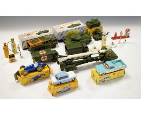 Assorted Dinky Supertoys army vehicles to include; 689 Medium Artillery Tractor, 651 Centurion Tank, 626 Military Ambulance, 
